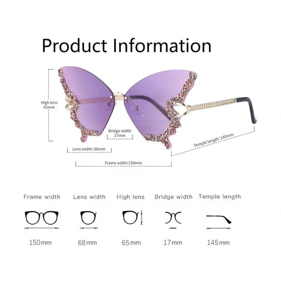 Medusa Butterfly Wings Purple Crystal Sunglasses - Picture 10 of 10